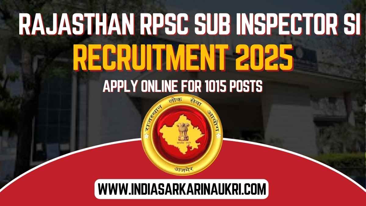 RPSC SI Recruitment 2025 Apply Online 1015 Sub Inspector Post in Rajasthan – Eligibility, Dates & Details